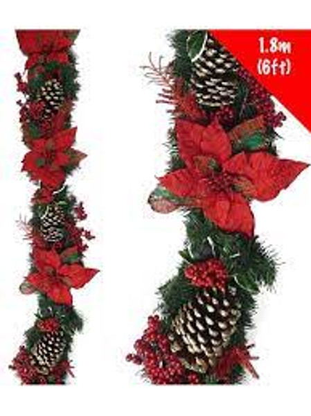 Tartan Poinsettia Cone Garland 6ft