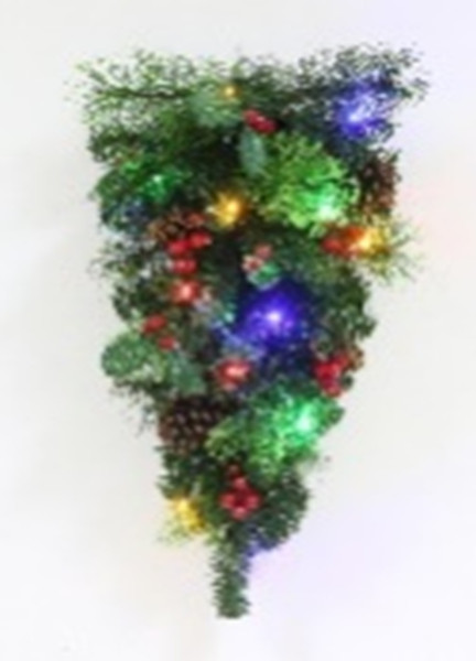 Hanging Upside Down Wall Tree 60cm Pre Lit with Mixed Ornaments Multicoloured