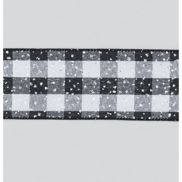 2.5inx10 Yard Check Ribbon Black and Silver