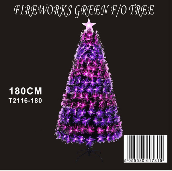 Fireworks Green Fibre Optic Tree 180cm with Multicolour Light
