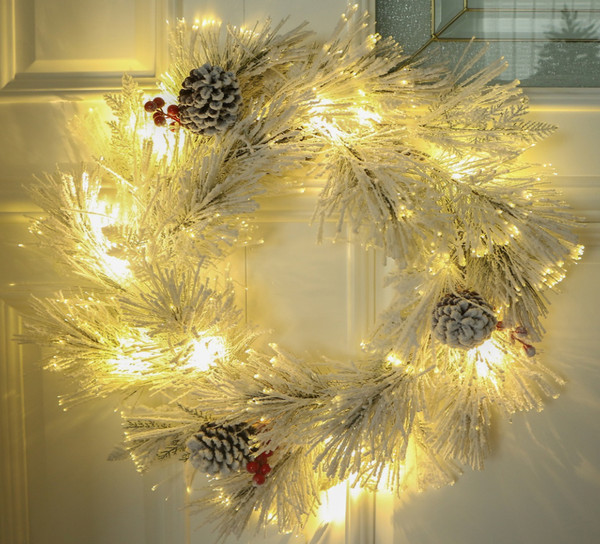 Cypress Snow Covered Fibre optic wreath 80cm