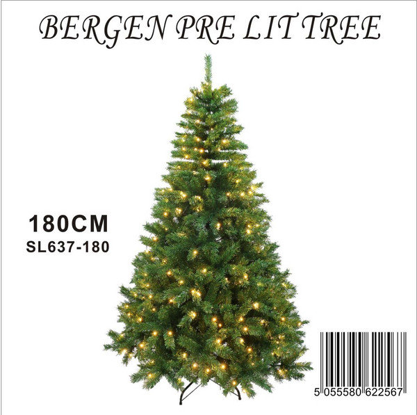 Bergen Pre Lit Pine Tree 180cm