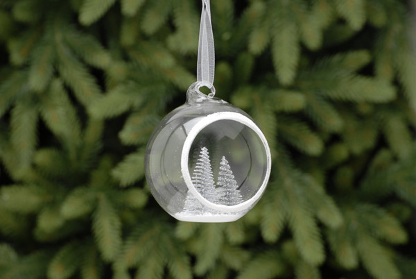 8cm clear glass ball open front and trees inside