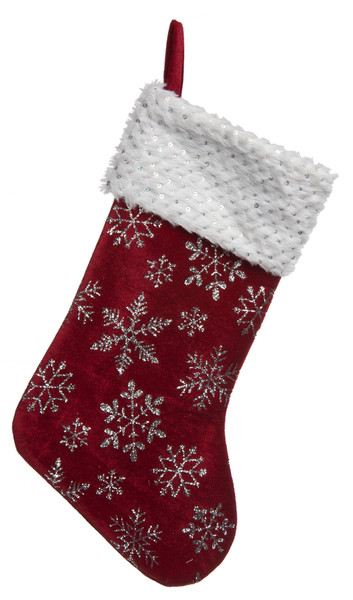 49cm burgundy with silver snowflakes stocking