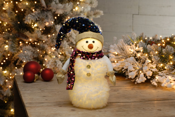 45cm LED lit sequin hat snowman Battery Operated