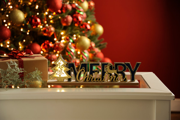 33cm bo wooden dark navy and gold MERRY CHRISTMAS sign