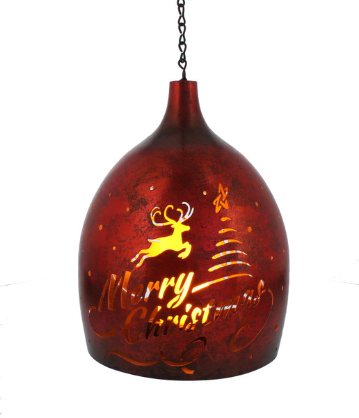 27cm bo lit red metal hanging lantern