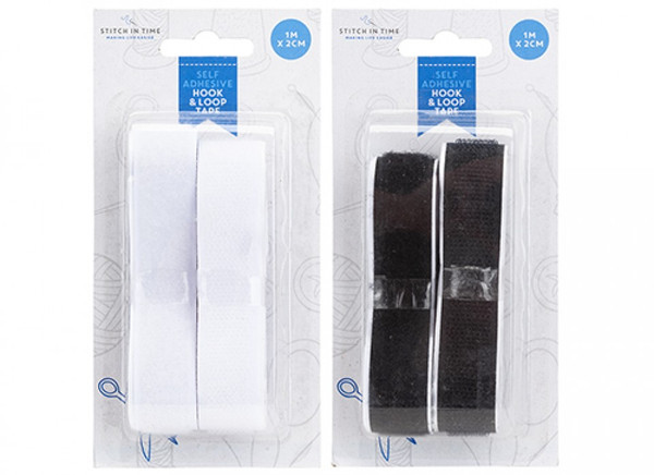 Self Adhesive Hook and Loop Tape 1m x 2cm Black or White