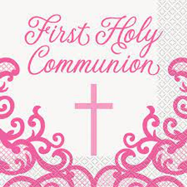 Pink Cross Napkins First Holy Communion Pk16 2Ply