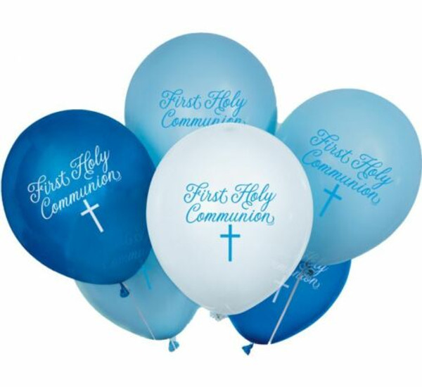 12in Latex Balloons First Holy Communion Blue Asstd Pk8