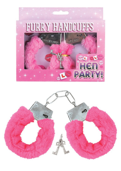 Hen Party Handcuffs Furry Pink with Keys