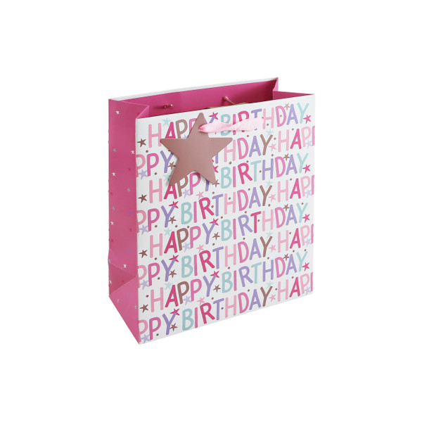 Pink Birthday Text Medium Bag