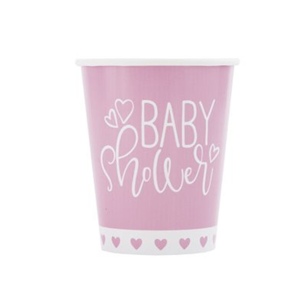 Baby Shower Pink Hearts Cups Pk8 270ml 