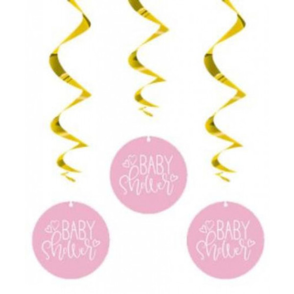 Baby Shower Pink Hearts Pk3 Hanging Decorations