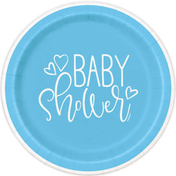 Baby Shower Blue Hearts Plates Pk8 21.9cm