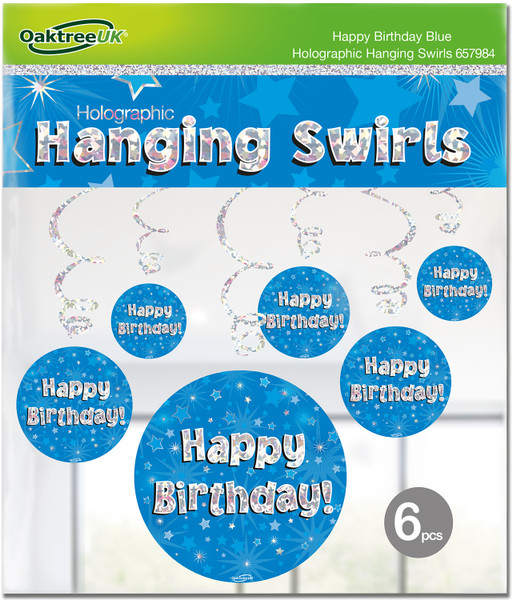 Blue Hanging Swirls Happy Birthday 6pcs