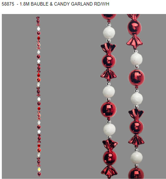 Bauble and Candy Garland Red and White 1.8m