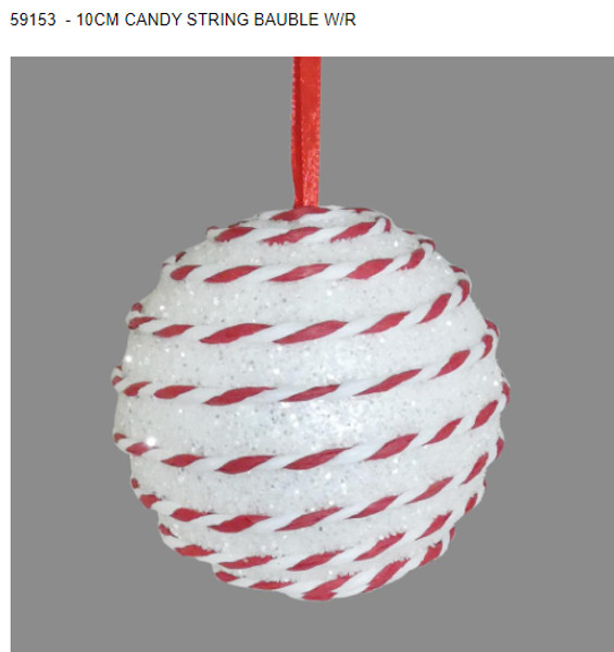 Candy String Bauble White and Red 10cm