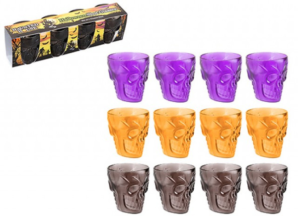 Halloween Plastic Shot Glasses Skull Head Orange Pk4