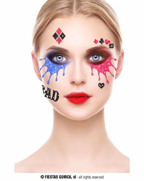 Dangerous Girl Harlequin Glitter Face Tattoo Removeable 20x20cm