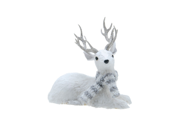 White Laying Down Reindeer with Scarf 30cm