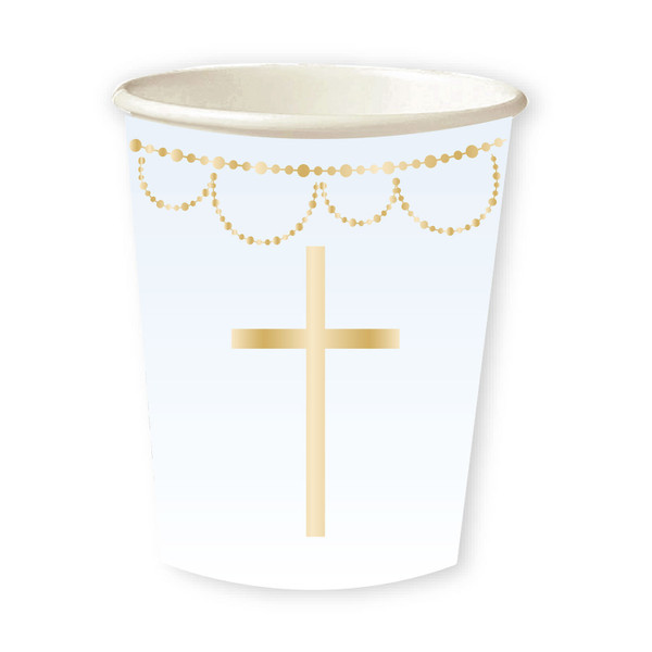 Botanical Cross Communion Blue Paper Cups Pk8 237ml