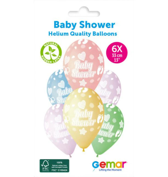 13in Latex Balloons Pk6 Baby Shower