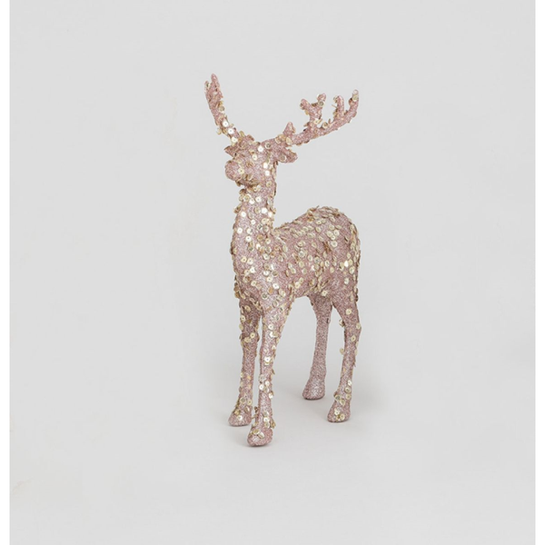 30cm Sequin Reindeer Ornament Rose