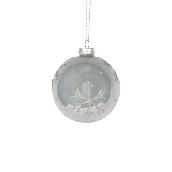 White Glass Bauble Snowflakes 9cm