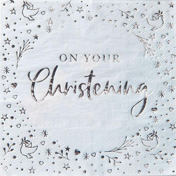 On Your Christening Napkins Blue Pk16 3Ply