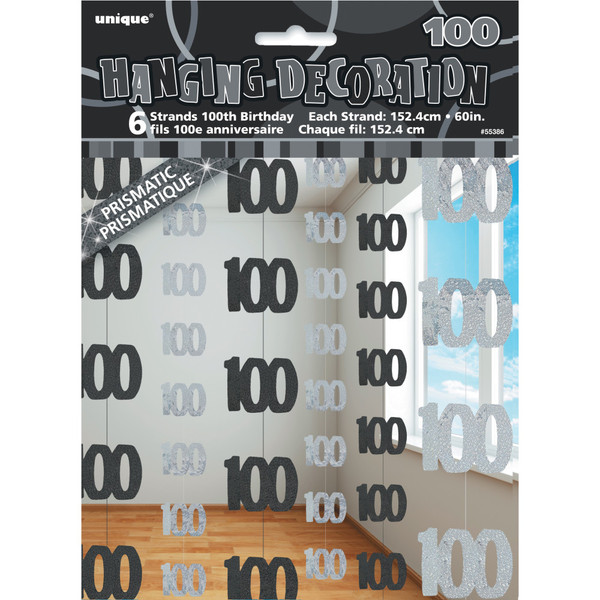 Glitz Black String Decoration Age 100 Pk6