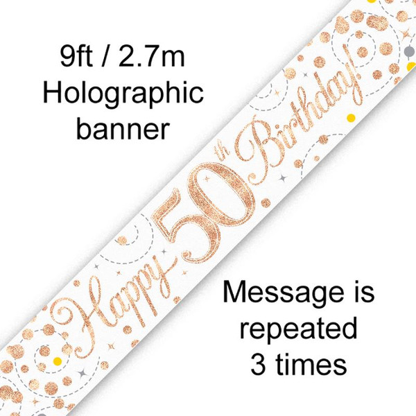 Rose Gold Sparkling Fizz Banner Age 50 9ft