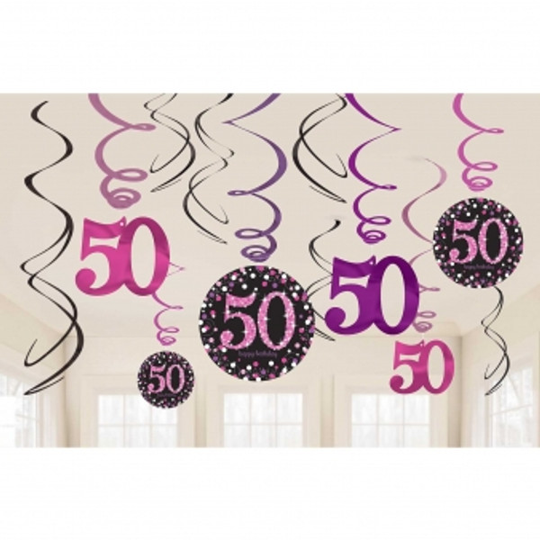 Pink Celebration Age 50 Swirl Decoration Pk12 Pink Celebration Age 50 Swirl Decoration Pk12