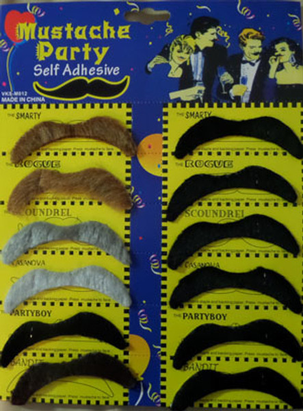 Moustaches PK12 Bandit Style Coloured Moustaches PK12 Bandit Style Coloured