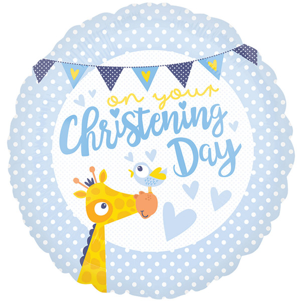 H100 18in Foil Balloon On Your Christening Day Blue