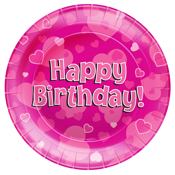 Pink Happy Birthday Plates 23cm 8Pk