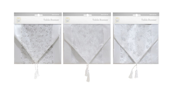 RUNNER WHITE SATEEN WITH GLITTER 142x35cm