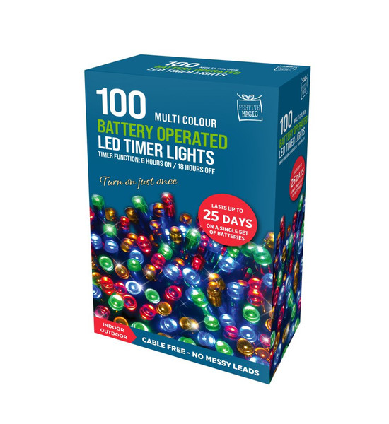 100 Timer MULTICOLOURED LED Lights Battery Operated