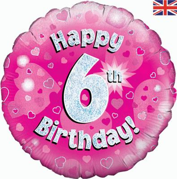 H100 18in Foil Balloon Pink Holographic Age 6