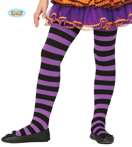 Child Black and Purple Striped Tights Age 3 to 6 Years
