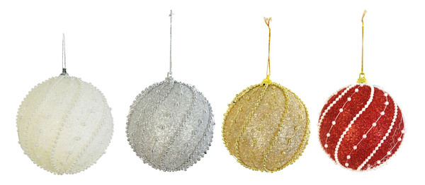 GLITTER BAUBLE 80mm WITH BEADED STRINGS