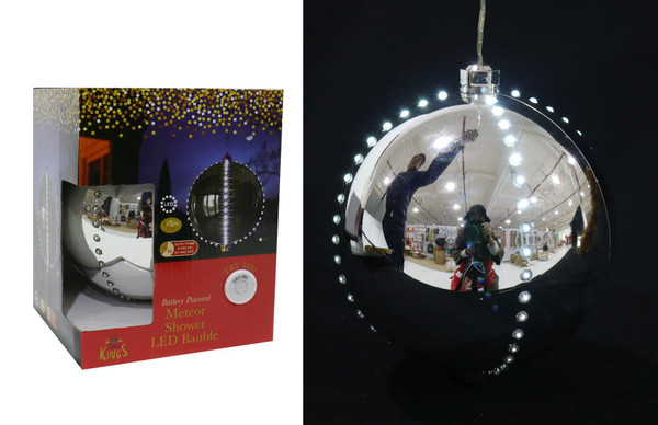 LED METEOR SHOWER BAUBLE 15cm WHITE