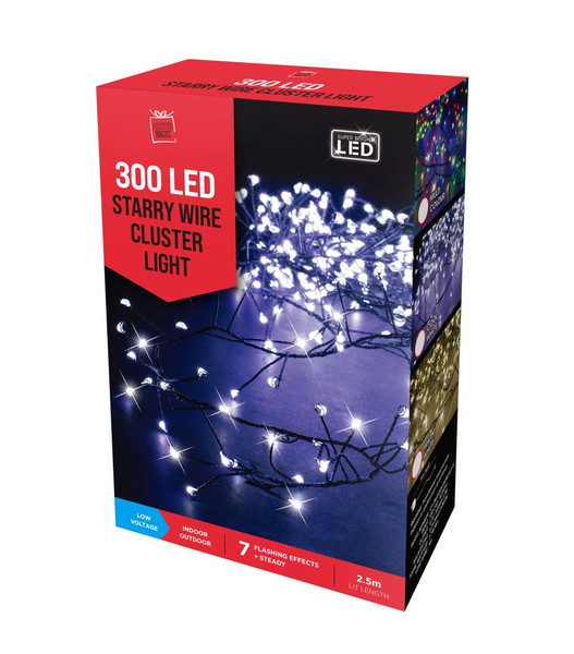 300 LED STARRY WIRE CLUSTER LIGHTS WHITE