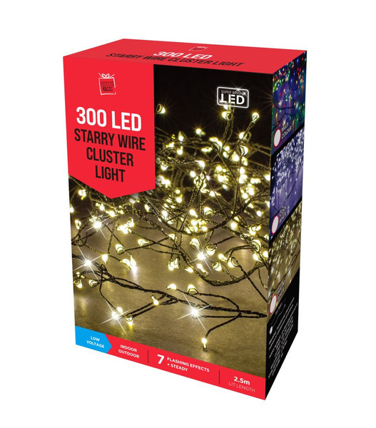 300 LED STARRY WIRE CLUSTER LIGHTS WARM WHITE