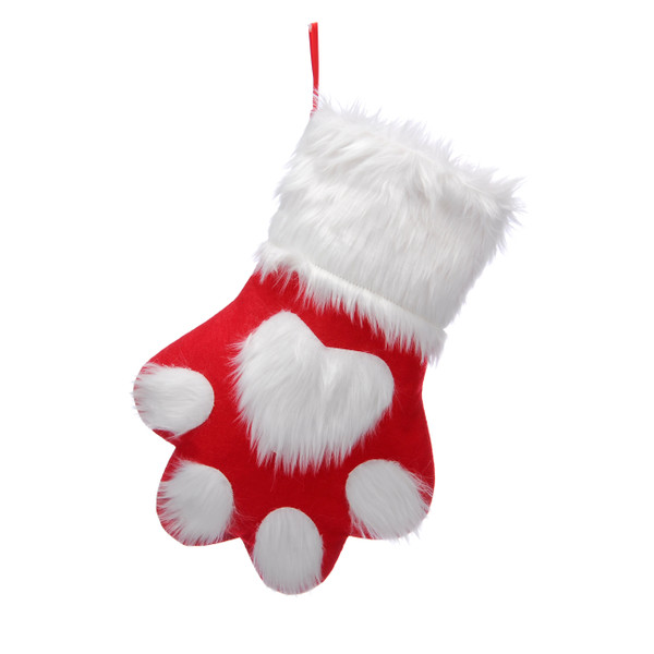 40cm red with paw print stocking