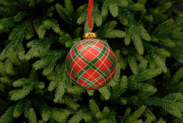 Round Tartan Glass Bauble 10cm