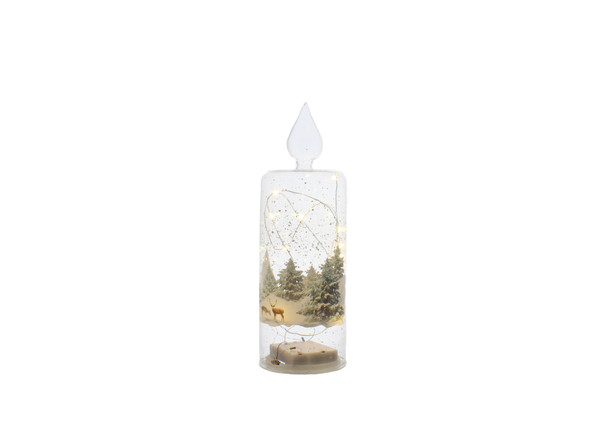 19cm lit clear glass candle with Reindeer Battery Operated