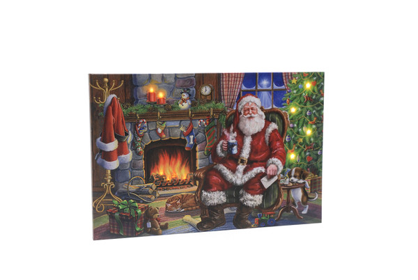 60cm x 40cm bo lit santa and fire canvas picture