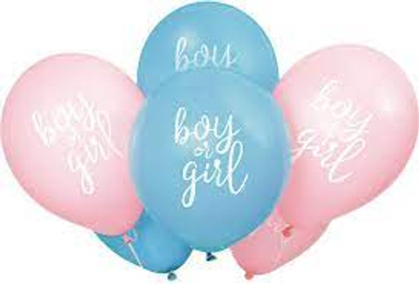 12in Latex Balloons Gender Reveal Pk8