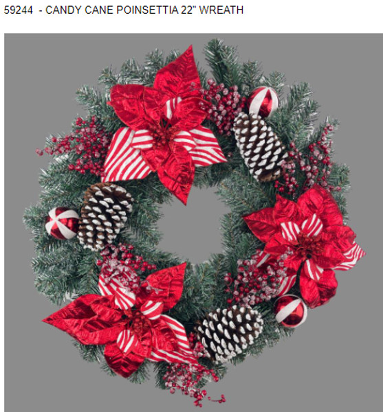 Candy Cane Poinsettia Wreath 22in